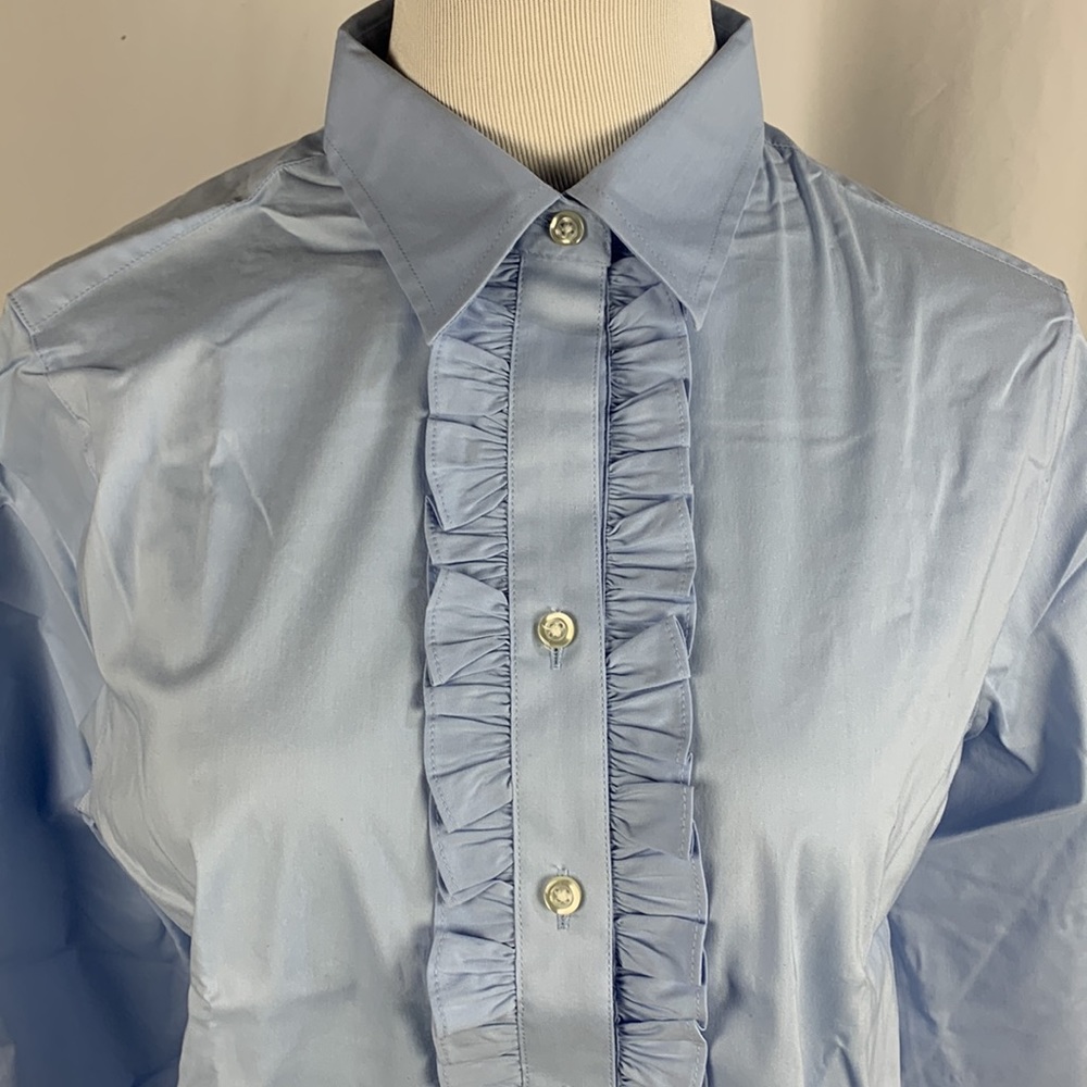 NWT Lands’ End Ruffle Front Long Sleeve Button Down Shirt - Picture 2 of 8